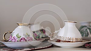Unmatched bone china porcelain tea cups and saucers