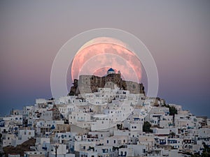An unnatural big moon over the castle of Astypalaia