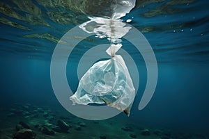 Unnatural Plastic bag ocean underwater. Generate Ai