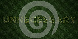 UNNECESSARY - fresh Grass letters with flowers and dandelions - 3D rendered royalty free stock image