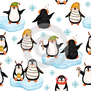 Unny Penguins seamless pattern, North Pole animals digital paper, background, kids wallpaper, textile pattern, xmas background