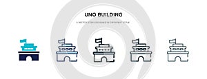 Uno building icon in different style vector illustration. two colored and black uno building vector icons designed in filled,