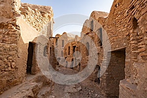 Uninhabited fortified village with houses and granaries, Tunisia. Ksar of Mgabla, Berber, Tataouine. photo