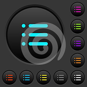 Unordered list dark push buttons with color icons photo