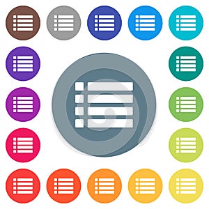 Unordered list flat white icons on round color backgrounds photo