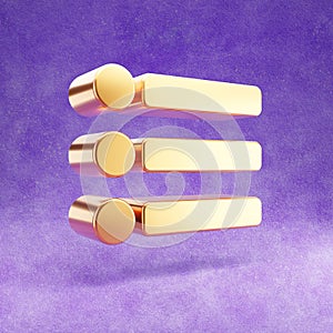 Unordered List icon. Gold glossy List symbol isolated on violet velvet background. photo