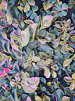 An unorthodox stunning designing pattern of colorful abstract leaves and flowers photo
