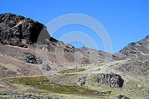 Unparved road in the Andes, Cordillera Real, Bolivia