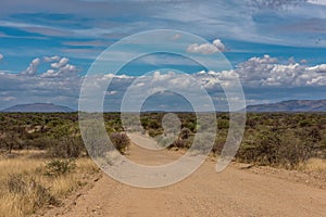 Unpaved gravel road in the north of Namibia