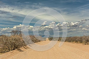 Unpaved gravel road in the north of Namibia