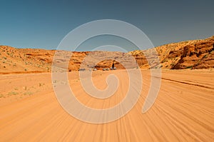 Unpaved road to Antelope Canyon, Page, Arizona within the Navajo