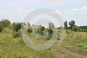 Unpaved steppe road on the meadow