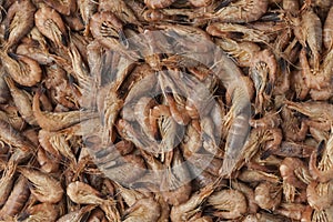 Unpeeled brown shrimps