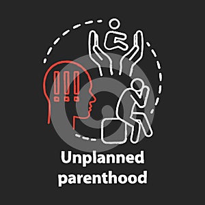 Unplanned parenthood chalk concept icon. Single parent idea. Postpartum depression, childbirth stress. Unintended photo