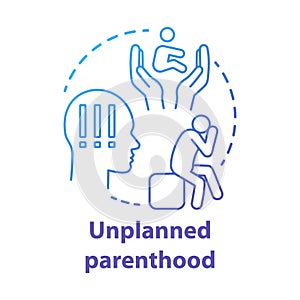 Unplanned parenthood concept icon. Single parent idea thin line illustration. Postpartum depression, childbirth stress