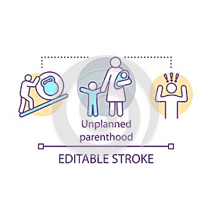 Unplanned parenthood concept icon. Single parenthood idea thin line illustration. Unwanted, unintended pregnancy