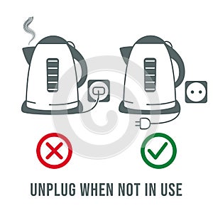 Unplug electronic devices not in use to reduce electricity consumption. Reduicing energy consumption concept symbols