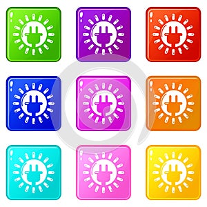 Unplugged electrical plug icons set 9 color collection