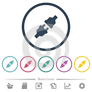 Unplugged power connectors flat color icons in round outlines