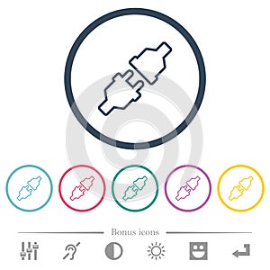Unplugged power connectors outline flat color icons in round outlines