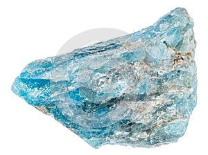 unpolished blue apatite rock isolated on white