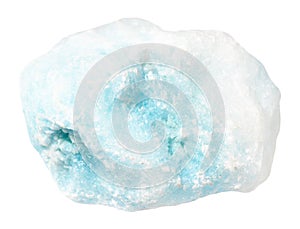 unpolished blue aragonite mineral isolated