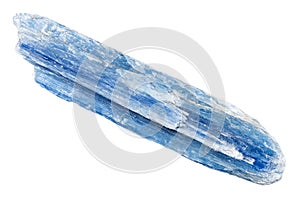 unpolished blue kyanite crystal isolated on white