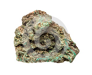 unpolished copper ore (Malachite) rock isolated