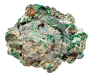 unpolished malachite ore isolated on white