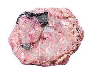unpolished pink ruby mineral isolated on white