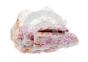 Unpolished pink Tourmaline in feldspar isolated