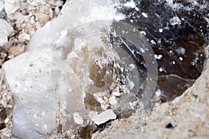 Unpolished quartz excavating or deposit. Semi-precious gems mining