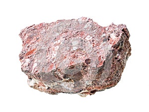 unpolished rhyolite rock cutout on white