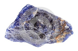 unpolished sodalite mineral isolated on white