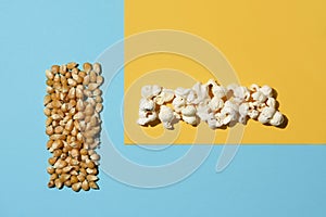 Unpopped corn and popcorn