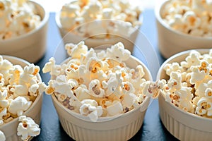 unpopped popcorn bowls on a shared table