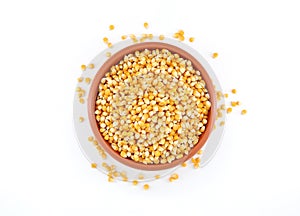 Unpopped popcorn kernels in a bowl