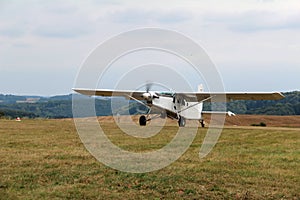 Unpowered plane landing on the airfield