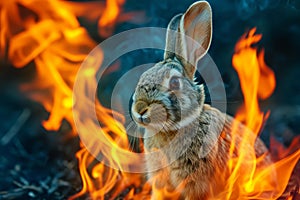 Unpredictable Angry rabbit fire. Generate Ai photo