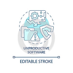 Unproductive software blue concept icon