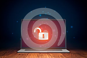 Unprotected computer cyber security threat concept