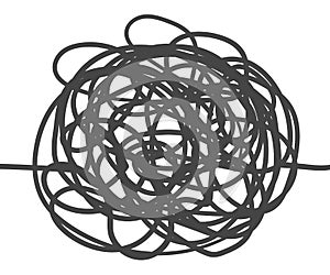 Unraveling chaos tangled. Psychotherapy hand drawn concept. Messy flat line. Chaos path