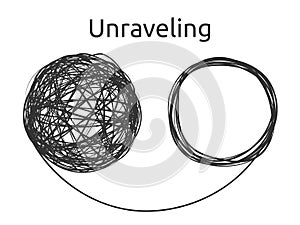 Unraveling tangled tangle. Vector illustration. Business metaphor