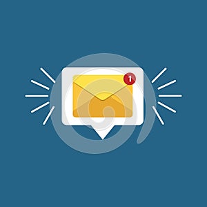 Unread email notification. New message vector illustration. Yellow email alert. Isolated on colorful background photo