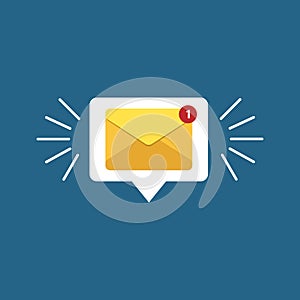 Unread email notification. New message vector illustration. Yellow email alert. Isolated on colorful background