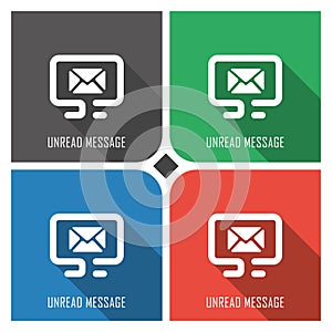 Unread message flat vector icon on colorful background. simple PC web icons eps8.