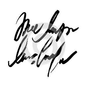 Unreadable handwriting font signature text on white background