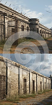 Unreal Engine 5: Detailed Concrete Prison Buildings In Farm Security Administration Aesthetics