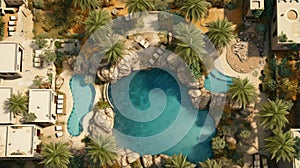 Unreal Engine 5 Aerial View Of Rustic Outdoor Pool In Dubai photo