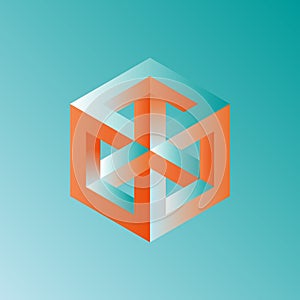 Unreal optical illusion cube illustration, isometric drawing
